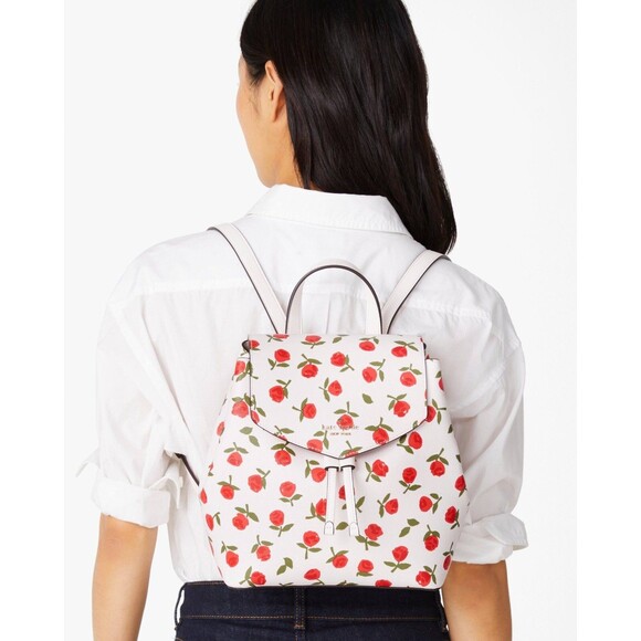 New Kate Spade Lizzie Medium Flap Backpack Festive Rosette Saffiano Multi - Picture 2 of 5